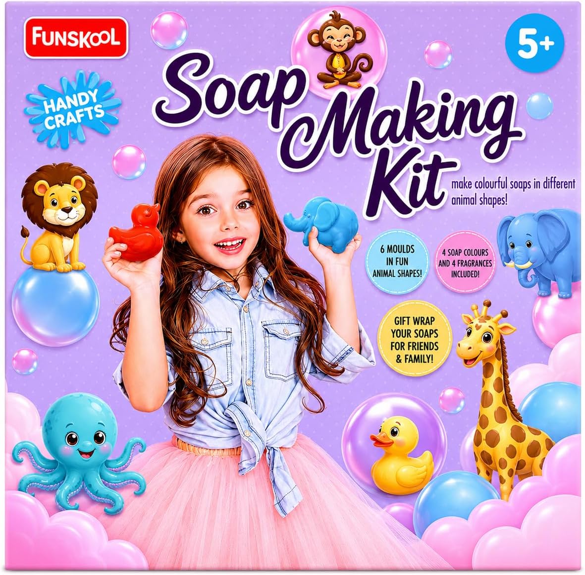 Handycrafts Funskool Soap Making Kit, 6 Different Shapes, DIY Kit, Art and Craft Set for Kids, Learning, Fun & Engaging Activity for Childrens, Multicolour, Gift Set for Kids, Age 5+ Years