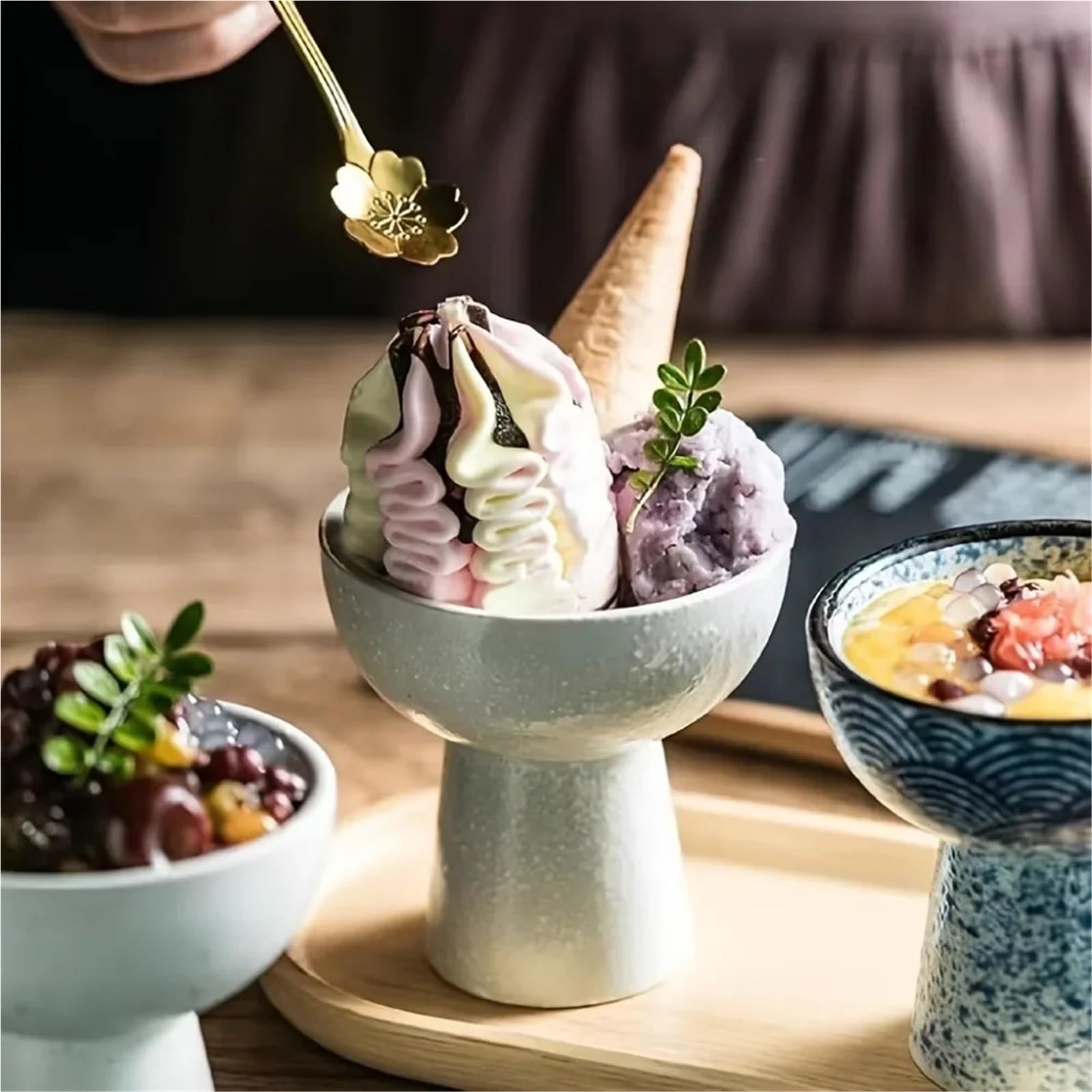 Coppe Gelato 2 Pezzi di Ciotola for Gelato in Ceramica, Tazza di Ceramica, Tazza di Yogurt, Dessert, Ciotola for Torta, for la casa, Ristorante, Accessori for la tavola per Dessert(Blue)