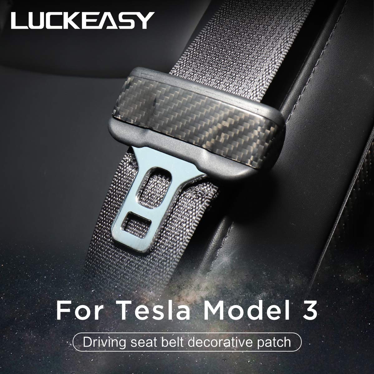 LUCKEASYDecorative Patch for Tesla Model 3 2017-2020 Real Carbon Fiber Driving seat Belt Decorative Patch 2pcs/Set (M3-CF25L Matte)