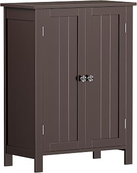 ZENY Bathroom Floor Storage Cabinet with Double Door + Adjustable Shelf, Wooden Organizer Cabinet for Living Room, Bathroom, Bedroom, Modern Home Furniture Brown