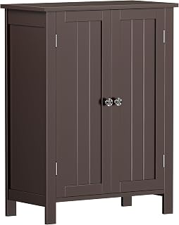 ZENY Bathroom Floor Storage Cabinet with Double Door + Adjustable Shelf, Wooden Organizer Cabinet for Living Room, Bathroom, Bedroom, Modern Home Furniture (Brown)