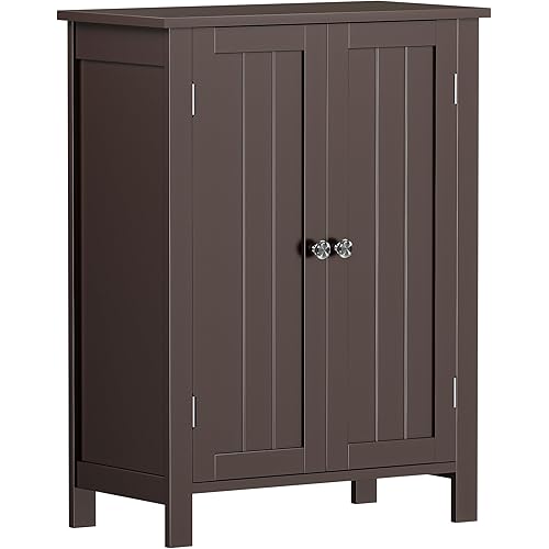 ZENY Bathroom Floor Storage Cabinet with Double Door + Adjustable Shelf, Wooden Organizer Cabinet for Living Room, Bathroom, Bedroom, Modern Home Furniture (Brown)