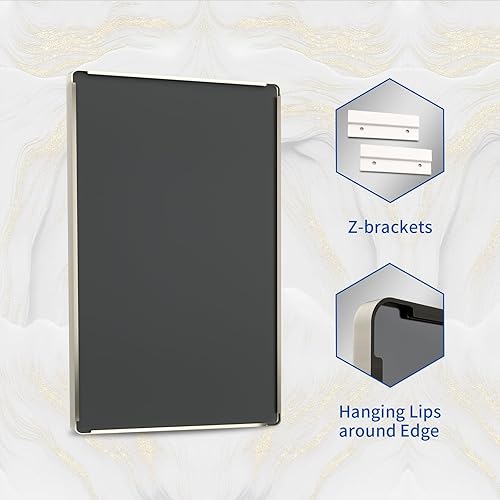 Miniatura 7 de WEER Espejo de baño de níquel cepillado de 24 x 36 pulgadas, marco de metal plateado cepillado, espejo rectangular redondeado de baño plateado,