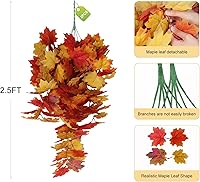 Vista 2 de Plantas colgantes de hojas de arce de otoño, hojas artificiales de otoño, vides al aire libre, decoración al aire libre, hojas de arce artificiales