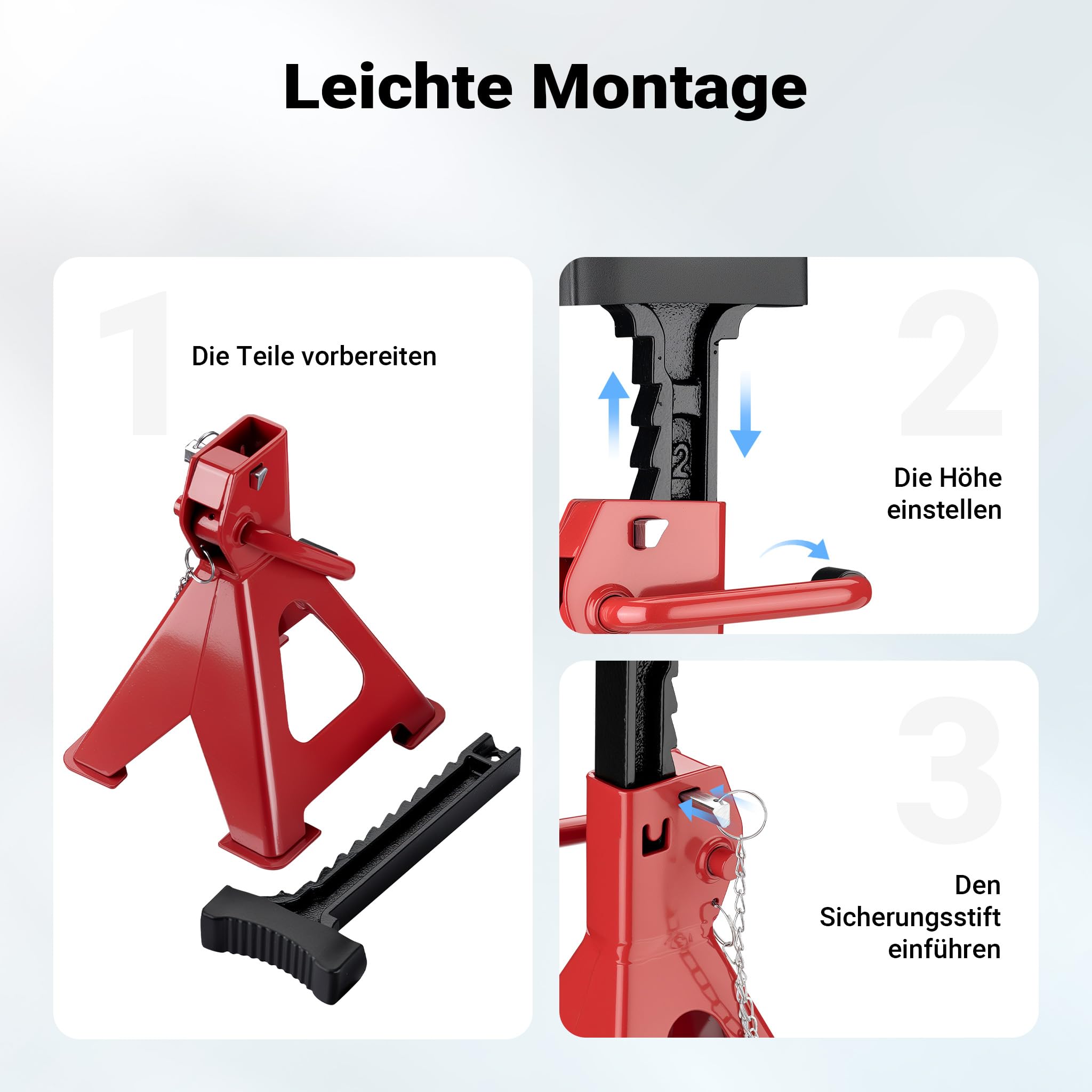 Wiltec 2 x Unterstellbock höhenverstellbar je 3 t Tragkraft, Stützböcke Hubhöhe 29-42,5 cm, Autobock mit Gummischutz, KFZ Bock mit Sicherungssplint