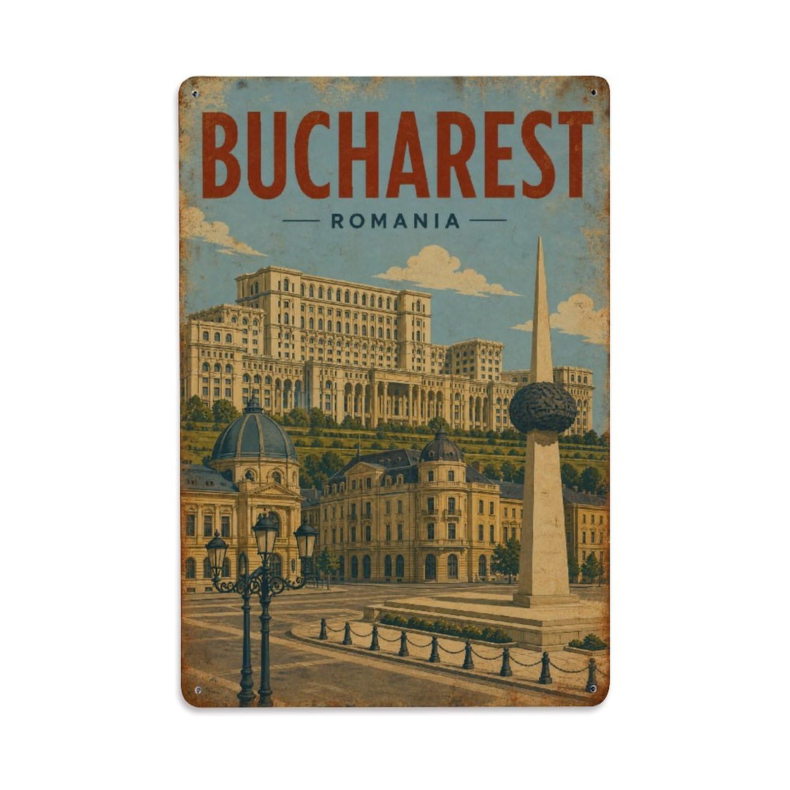 Metal Tin Sign Retro Travel Romania Bucharest