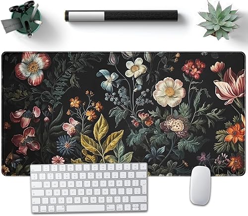 Miniatura 17 de Alfombrilla de escritorio con diseño de cuadros boho beige y rosa XXL, alfombrilla de mouse de estilo retro en tonos pastel con bordes cosidos, A6