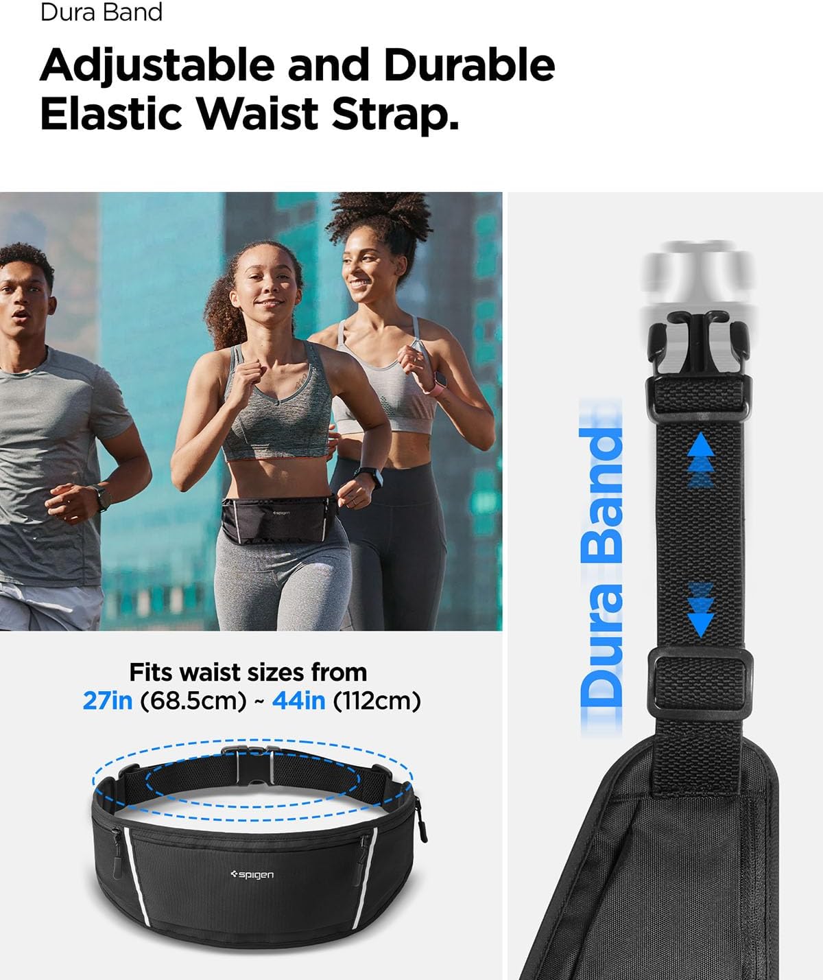 Spigen Life A710 Dynamic Shield Slim Running Adjustable Waist Belt Fanny Pack for Men & Women, Phone Holder, Lightweight, Water Resistant, Reflective, Bounce-free for Running, Jogging, Sports - Black