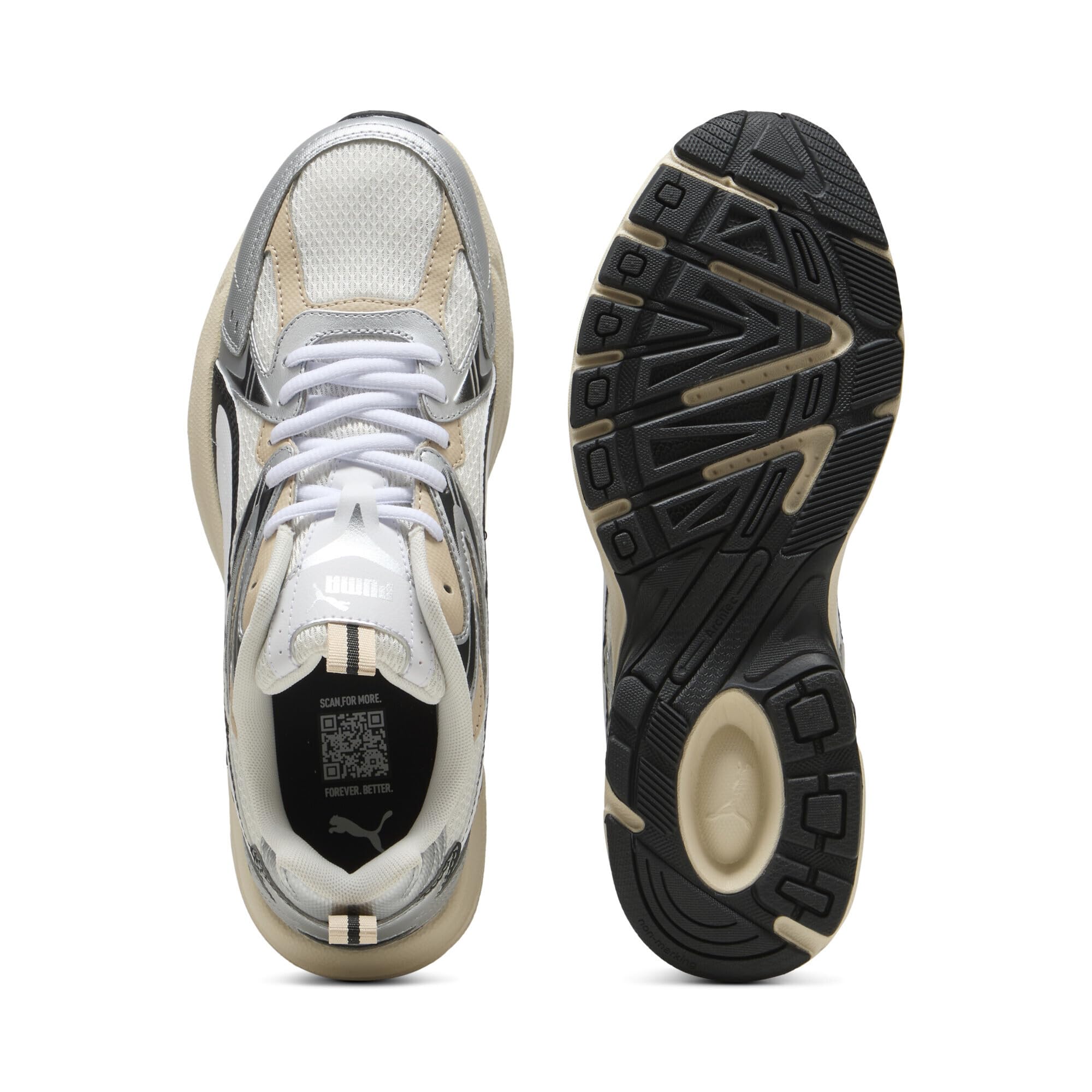 PUMA Milenio tech_ Unisex Yetişkin Spor Ayakkabı Warm White-White-PUMA Silver 44.5
