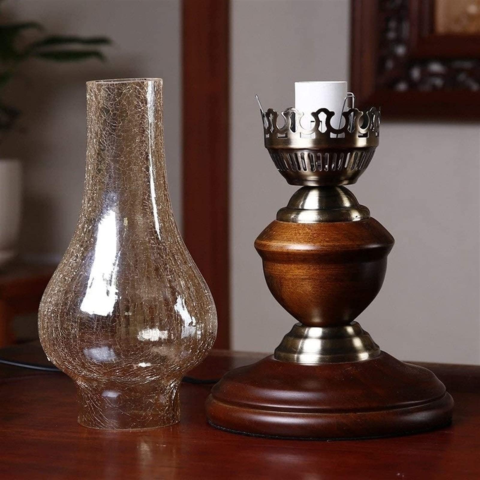 TTDGYYXW Lámpara De Aceite De Queroseno Retro Tradicional Lámpara De Mesa Vidrio Antiguo Acogedor Nostálgico Luces De Escritorio Dormitorio Mesita De Noche Lámpara De Mesa De Metal, Lámparas Chaner