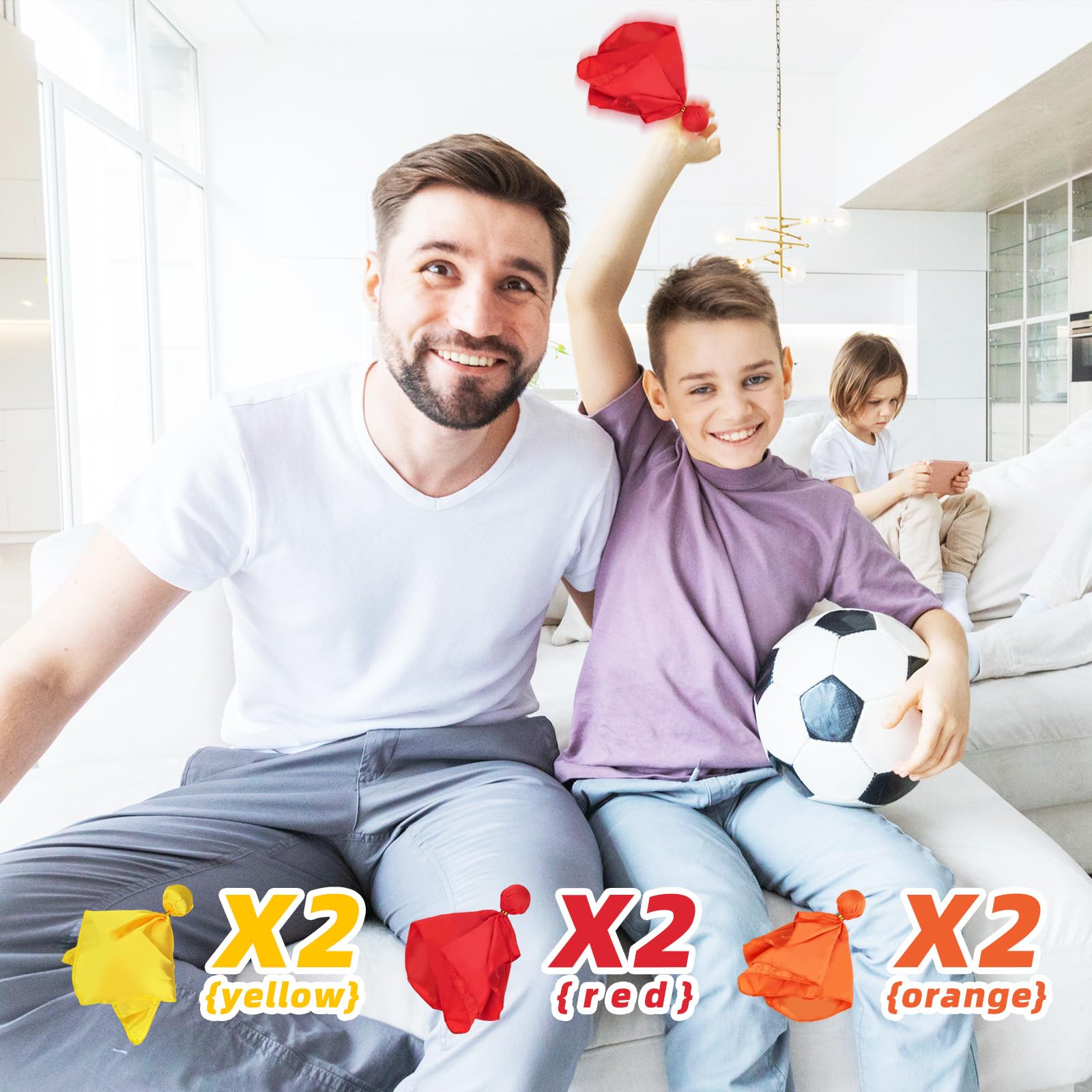 6Pcs Football Penalty Flags, Soccer Tossing Flags Referee Props Sports Fan Tossing Flags, Challenge Flag Football Games Accessory for Football/Lacrosse(Red+Yellow+Orange)