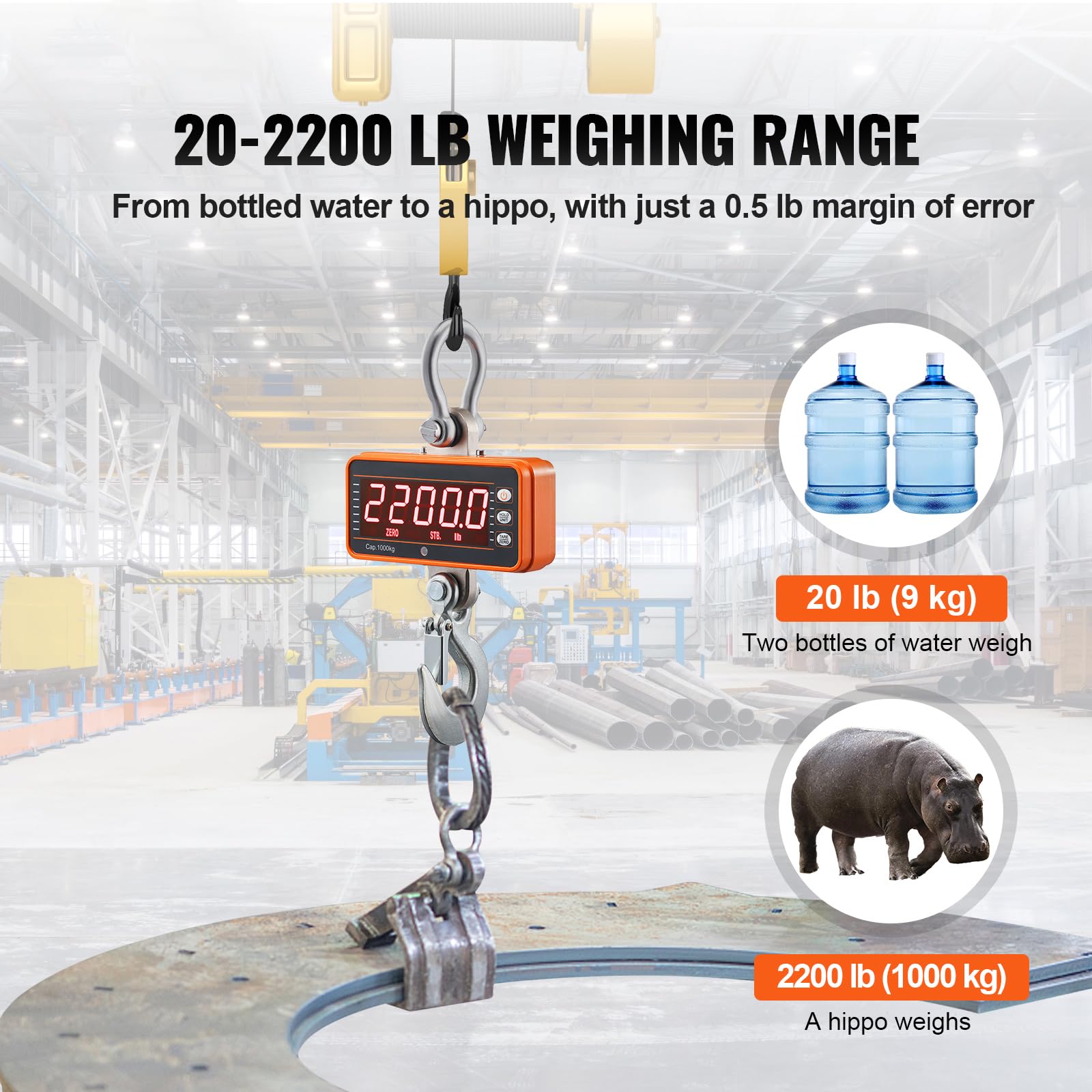 Happybuy Digital Crane Scale, 2200 lbs/1000 kg, Industrial Heavy Duty Hanging Scale with Remote Control, Cast Aluminum Case & LED Screen, High Precision for Construction, Factory, Farm, Hunting