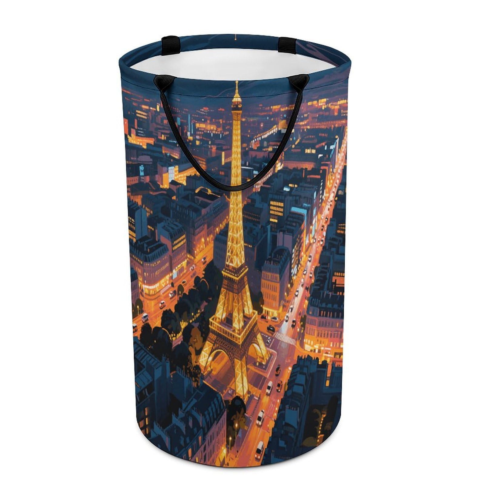 Eiffel Tower Laundry Basket with Handles Large Collapsible Laundry Bag Freestanding Waterproof Clothes Hamper Decor Storage of Dirty Clothe for Family Bathroom 86L