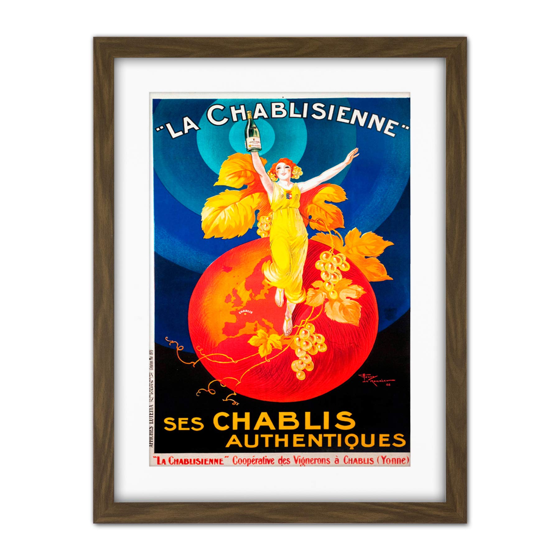 Wee Blue Coo Chablis Wine Vintage Artwork Framed Wall Art Print 18X24 Inch