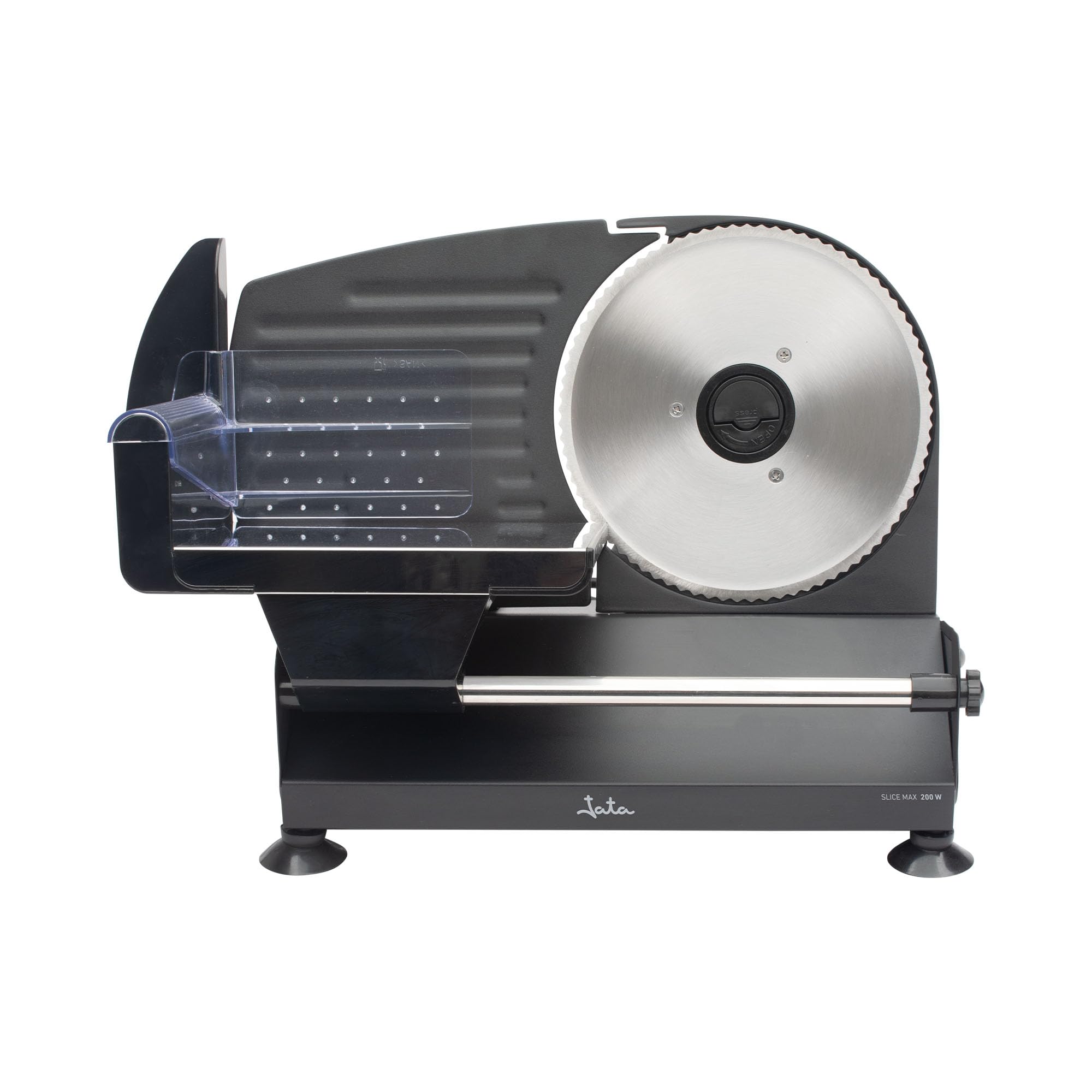 Jata JECF1200 - Cortafiambres Eléctrico 200 W con Disco de Acero Inoxidable 19 cm, Regulador de Corte 0-15 mm, Cortadora de Embutidos, Carne, Queso y Verduras, Base Antideslizante