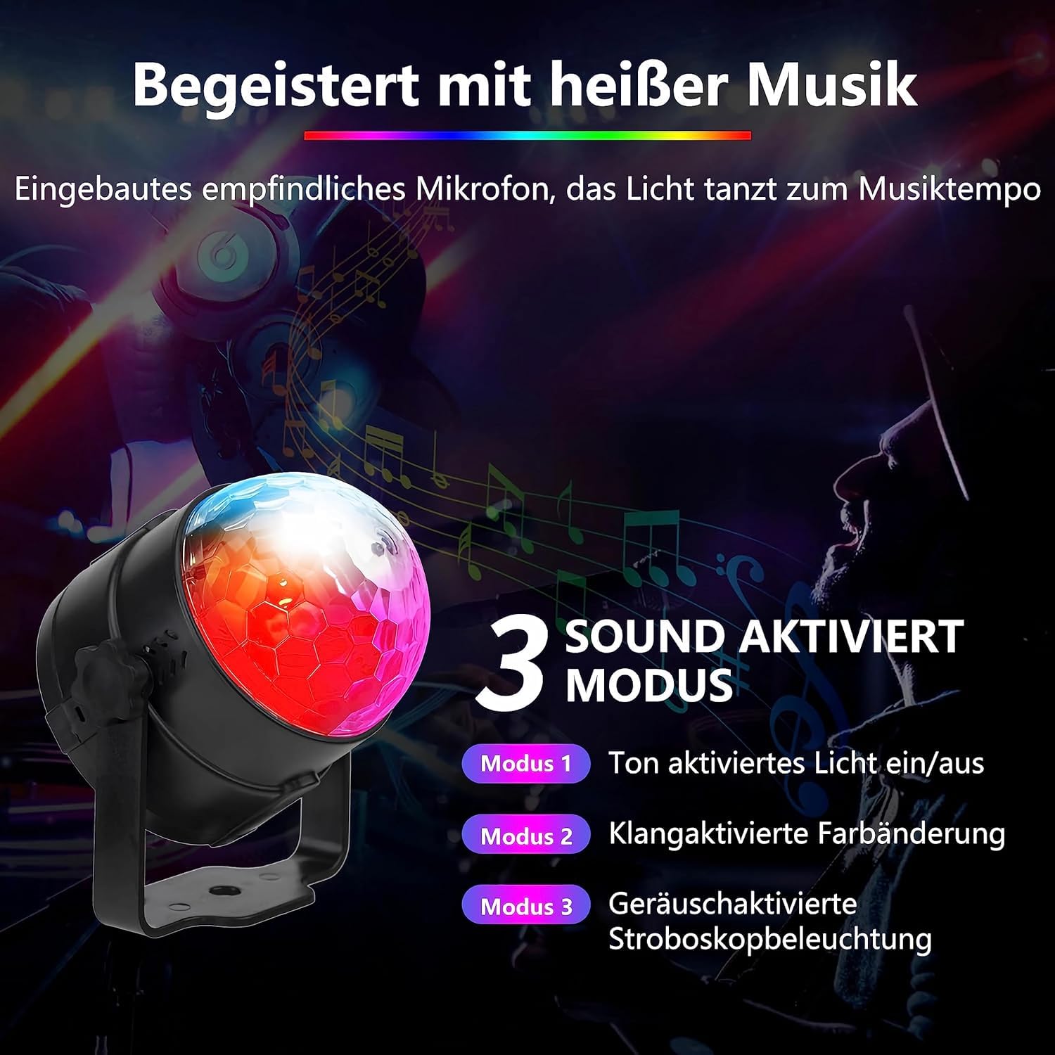4er-Pack Discokugel Partylicht mit Fernbedienung, 4 m Netzkabel, Europäischer Stecker, musikgesteuert, tragbar für draußen und drinnen, DJ Licht, Party Gadgets, Discolicht