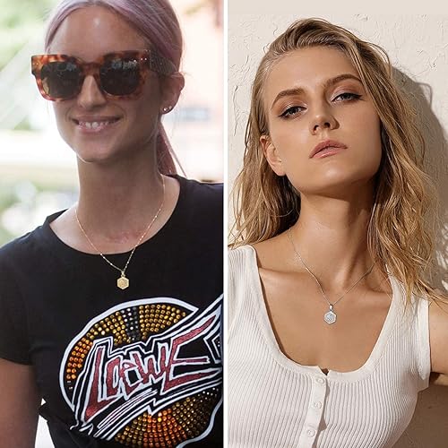 Vista 3 de FOCALOOK Initial Necklaces for Women Yellow GoldPlatinum Plated Hexagon Letter Pendant Necklace 18 Inch