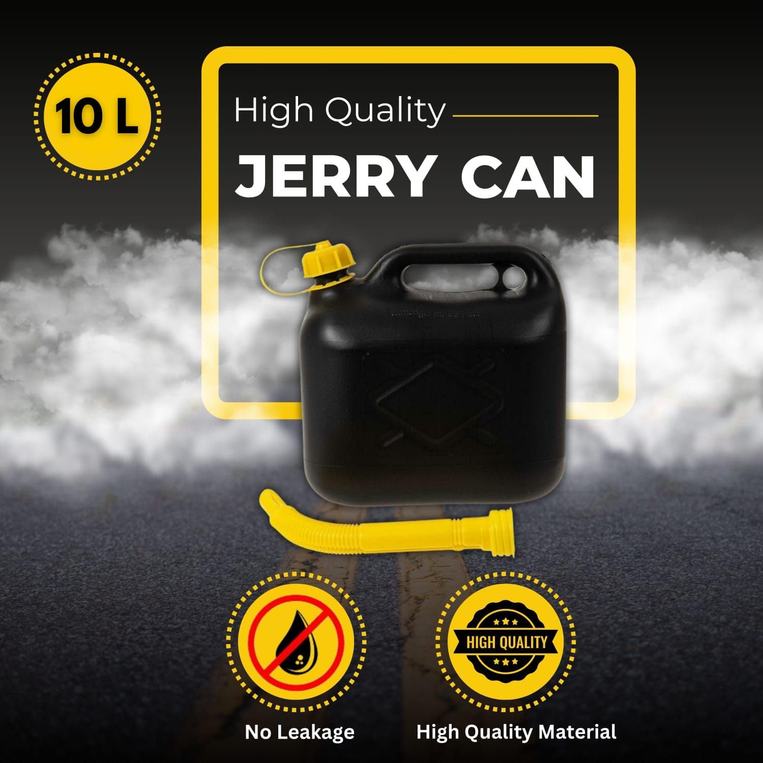 10L Jerry Can for Petrol Diesel Fuel with Spout, Emergency Backup Fuel Storage for Cars, Motorcycles,Vans Compact 10L Fuel Can, Petrol Can Spout for Easy Refueling BLACK 10 L — view 4