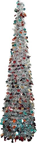 Miniatura 1 de WOKEISE - Árbol de Navidad artificial, 5 pies, arboles de oropel de espumillón pop up para dormitorios, decoración, exterior, interior, fiestas