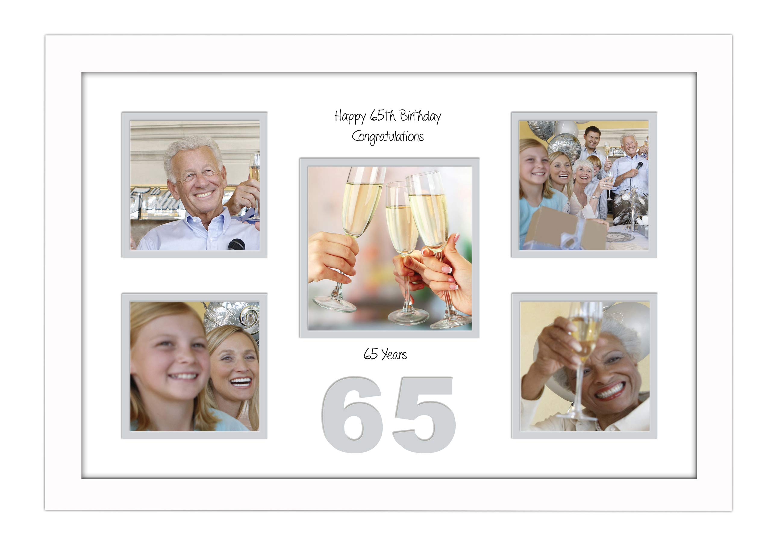 Photos In A Word White Finish Frame White Mount Grey Inside 65Th Birthday Photo Frame 4"X4" X4 And 5"X5" Photo 970D (White Finish Frame White Mount Grey Inside)