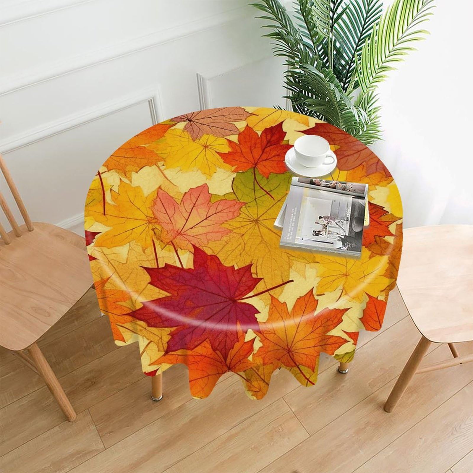 VstaDank Autumn Leaves of Maple Tablecloth Easy to Clean Polyester Round Table Cover Washable Round Table Cloth Wrinkle-Free Circle Decoration Tablecloth for Kitchen Dining Room 60"