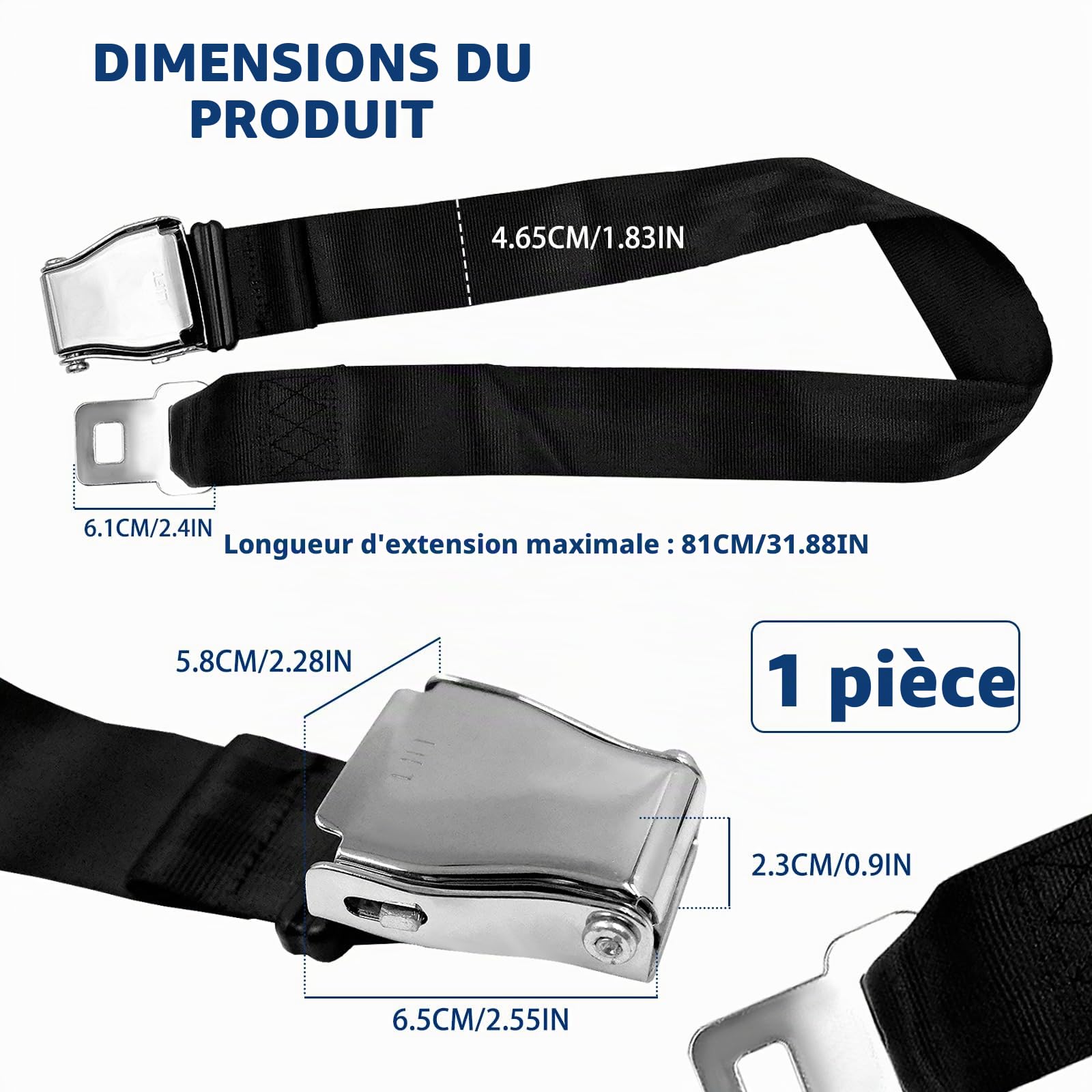 Extension de ceinture de sécurité pour avion de 15,2 à 91,4 cm, en polyester épais, design discret, idéal pour les voyages en avion, les mariages et les anniversaires