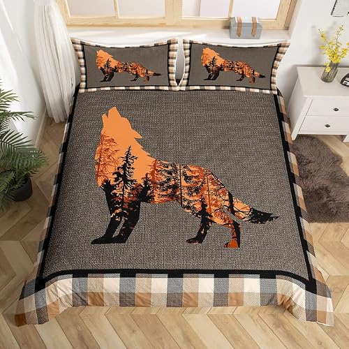 Wolf Bedding Set For Girls Boys Kids Cute Wolf Wild Animals Comforter Cover Set Room Rustic Cabin Country Duvet Cover Nature Wildlife Bear Brown Bedspread Cover Room Decor Quilt Cover Full Size #TOP2
