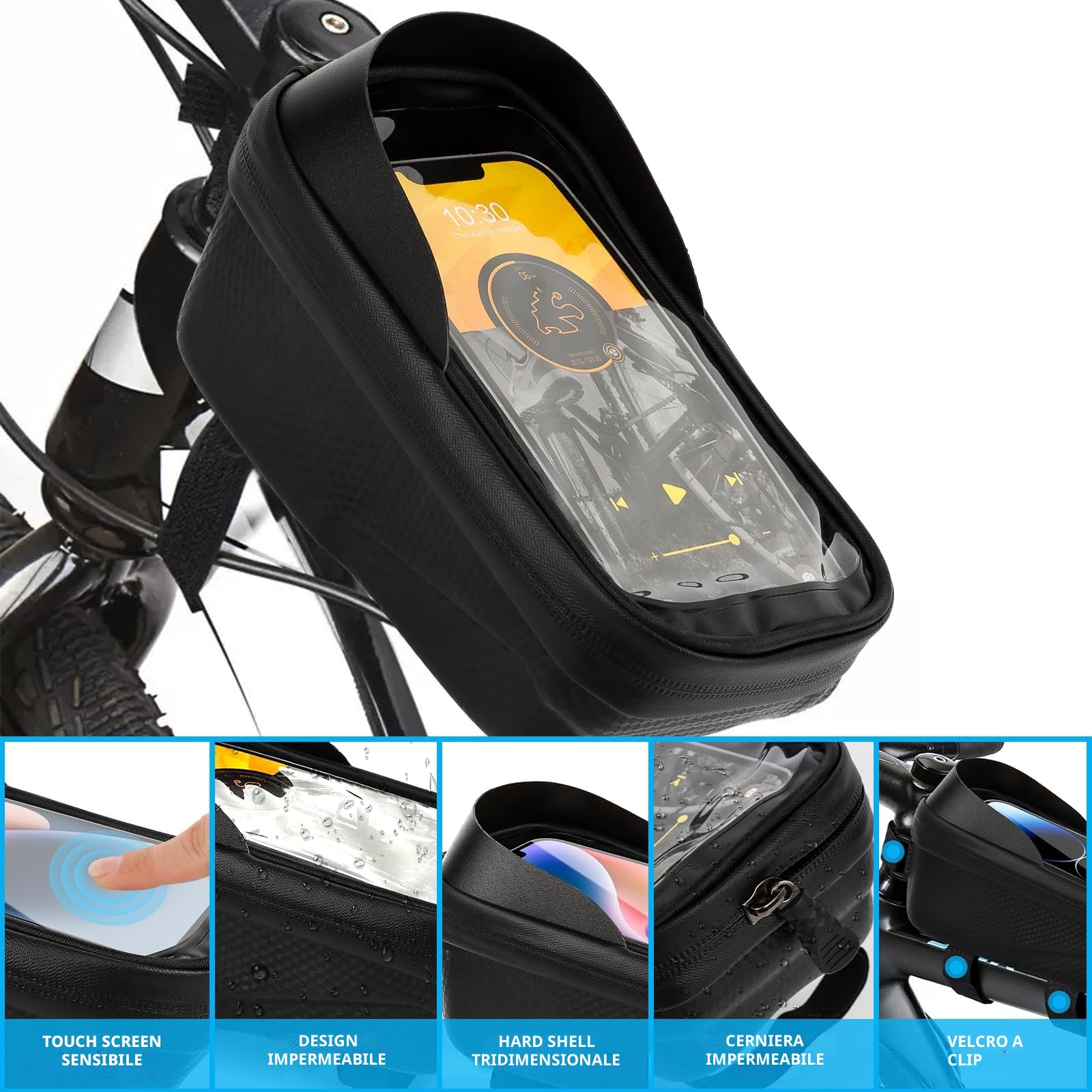 Borsa telaio bici Borsa manubrio Borsa impermeabile per telefoni cellulari, Borsa telaio bici Borsa manubrio accessori bici Borsa per smartphone fino a 6,8 pollici con TPU Touch Screen sensibile
