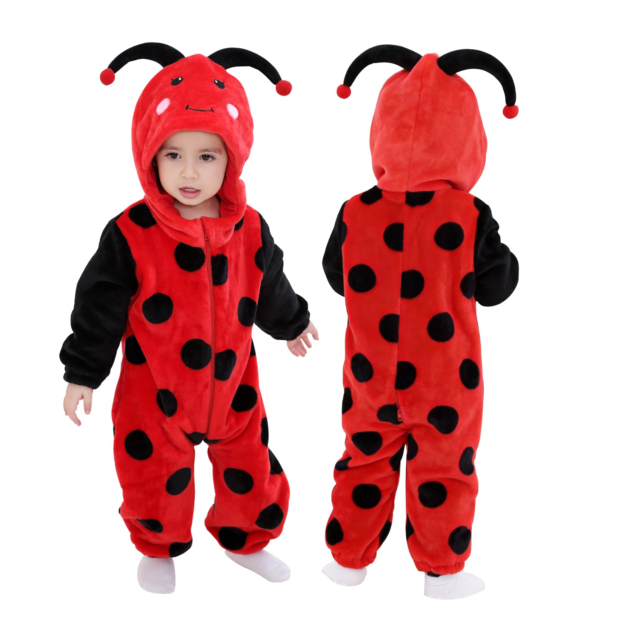 Doladola Unisex Infant Ladybug Baby Hooded Cartoon Animal Romper Toddler's Jumpsuit Baby's Outfit Infant's Pajama(3-6 Months,)