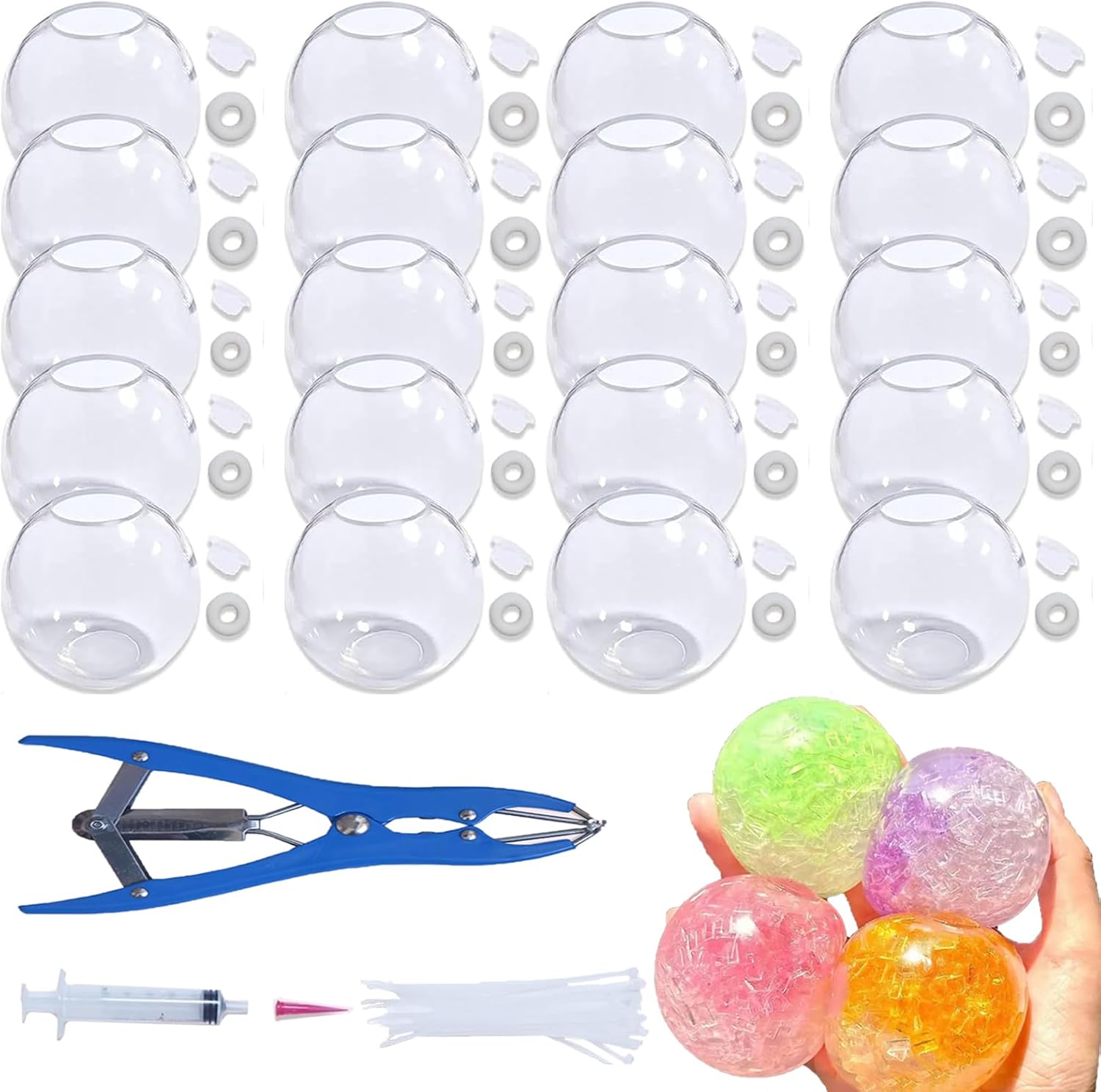 20PCS DIY Stress Ball Kit – Blank Transparent Skins with Air Pump & Expander Tool, Make Your Own Fidget Pressure Balls for Adults