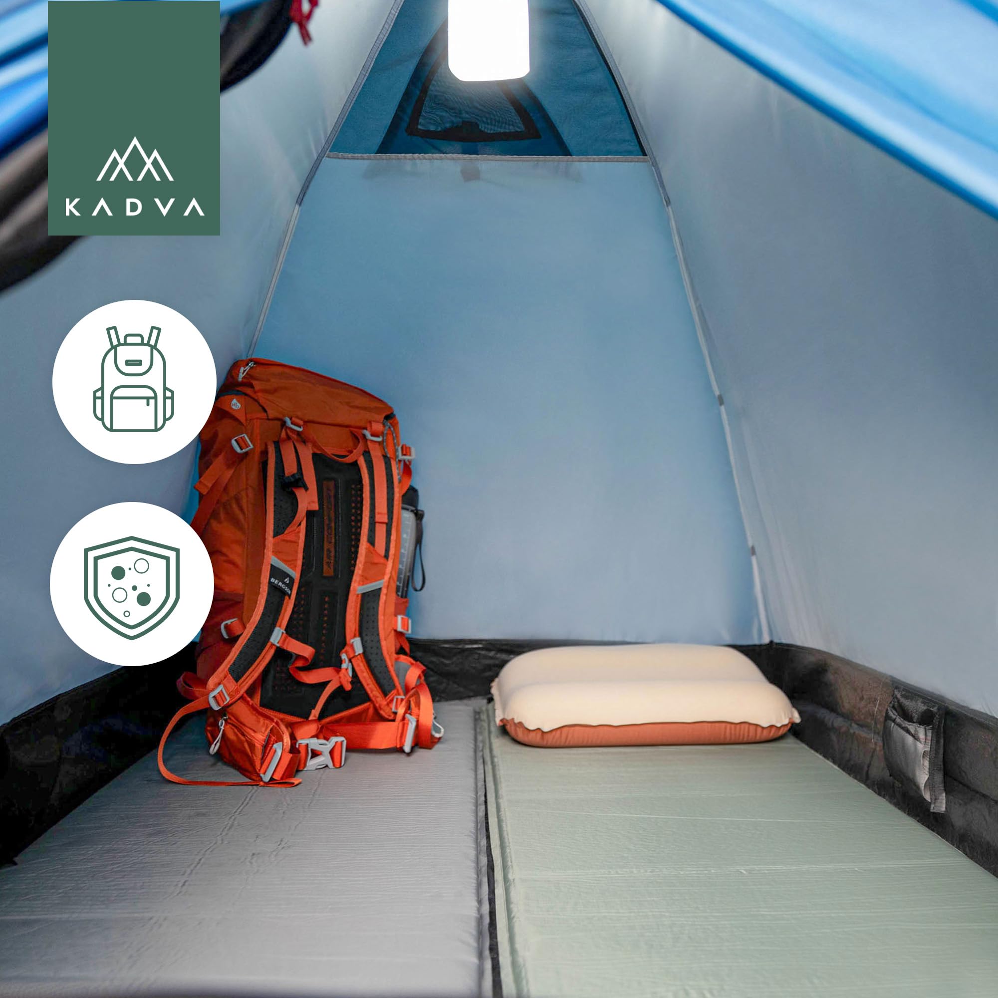 KADVA Campingzelt Festa 2 Zelt 200 x 120 x 105 cm für 2 Personen mit Moskitonetz Wasserdichtes Leichtes und Robustes Fiberglasgestell Ideal für Camping und Wandern
