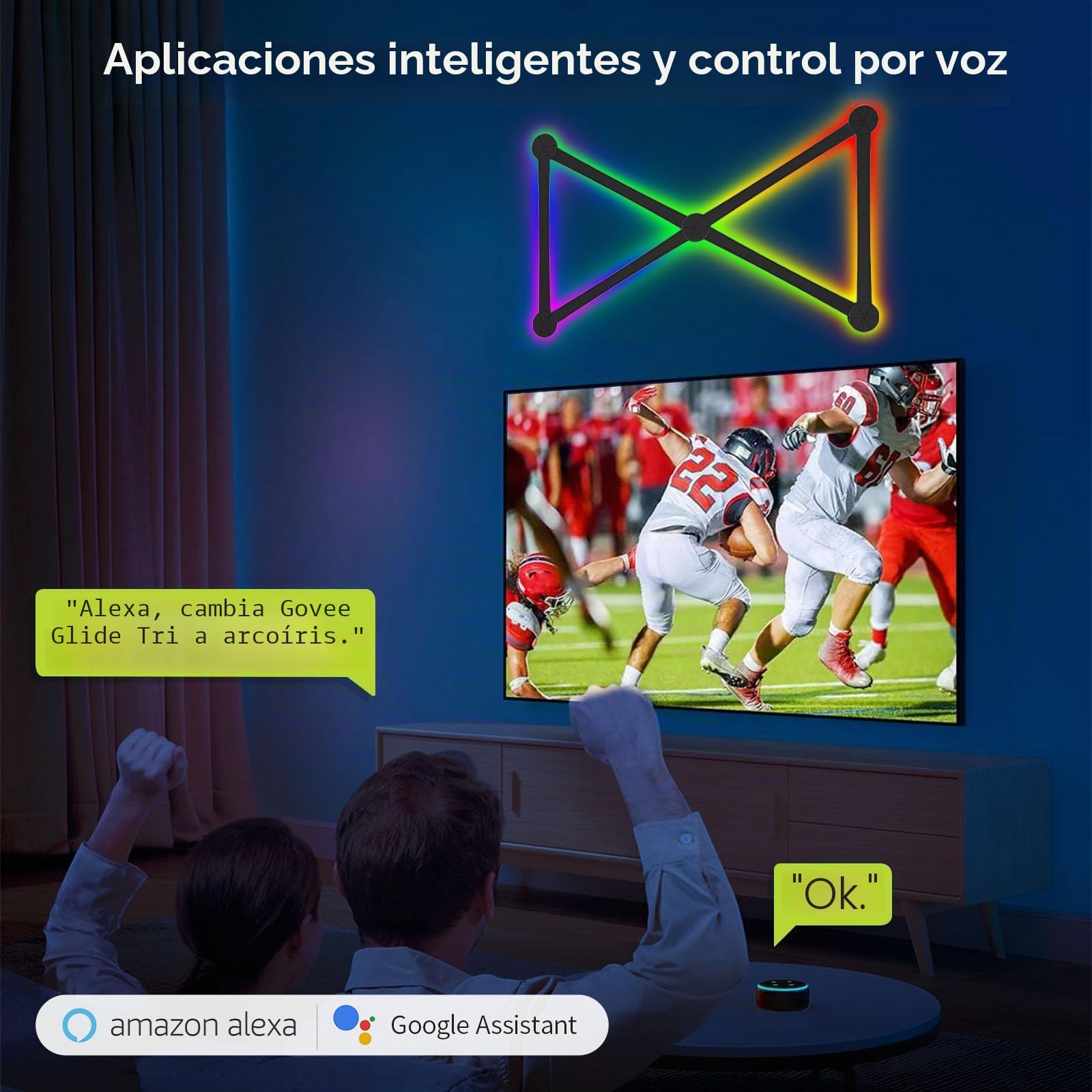 elice Luces de pared inteligentes Wi-Fi, 6 piezas, sincronización musical, multicolor, más de 40 escenas dinámicas, funciona con Alexa y el Asistente de Google, barra de luz LED para decoración del