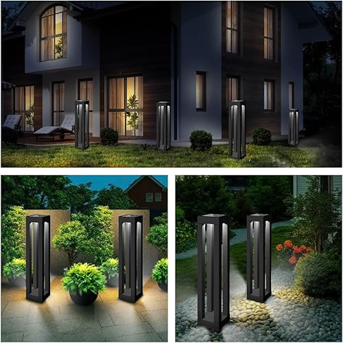 Miniatura 7 de Luces solares para caminos para exteriores impermeables de 19 pulgadas paquete de 4 lámparas de pie para exteriores decoración de acero inoxidable