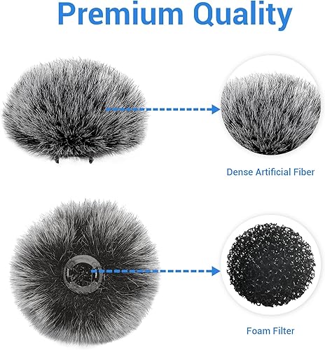 Miniatura 6 de Cubilux Parabrisas para Rode Wireless Go, paquete de 4 orejeras peludas, parabrisas, gato muerto, filtro pop para Rode Wireless Go