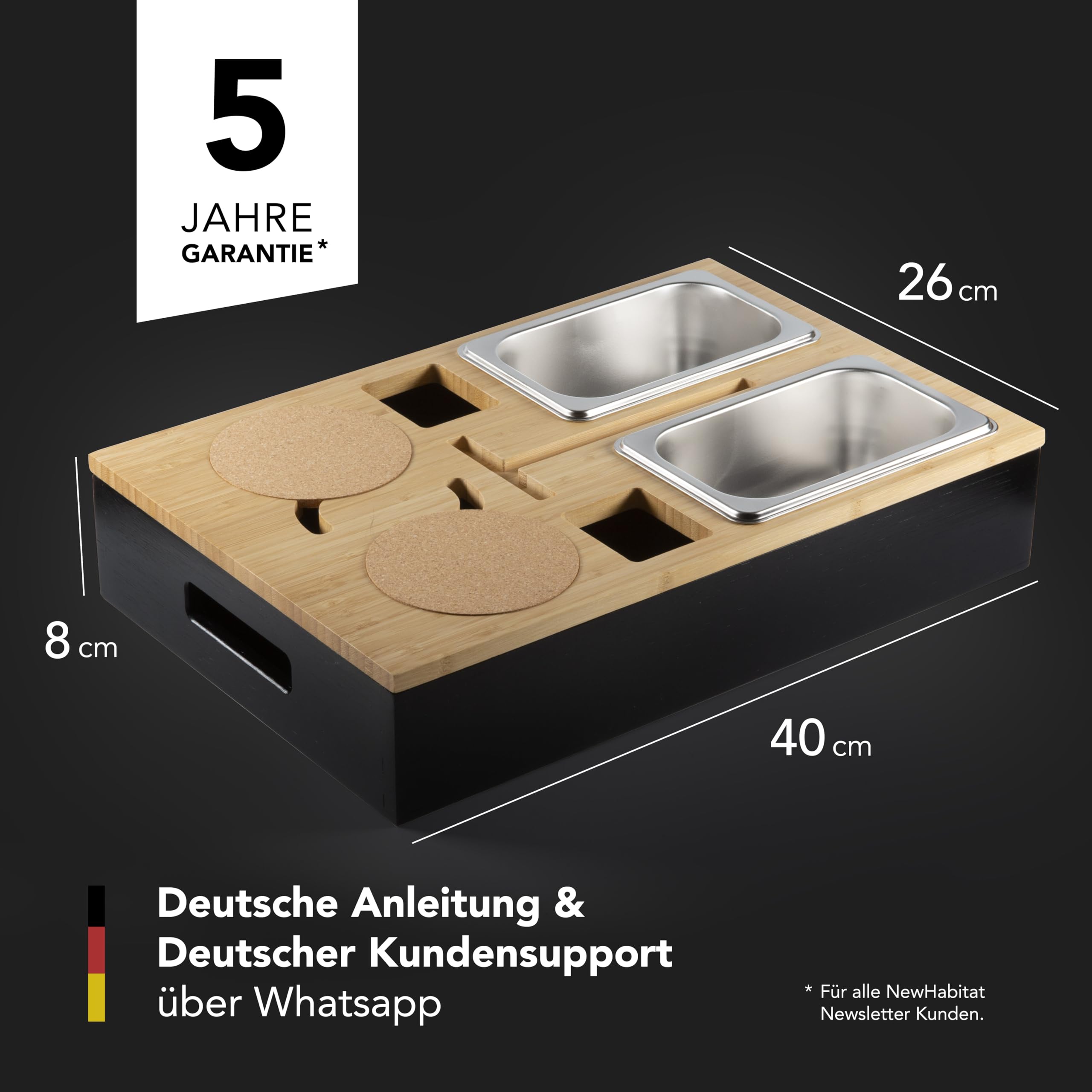 Couchbar Snackbox Personalisierbar aus Bambus inkl. Geschenkbox | Sofa Tablett mit 2 Snackschalen, 2 Getränkehalter mit Untersetzer, magnetischer Deckel, Handyhalterung (Schwarz, Ohne Gravur)