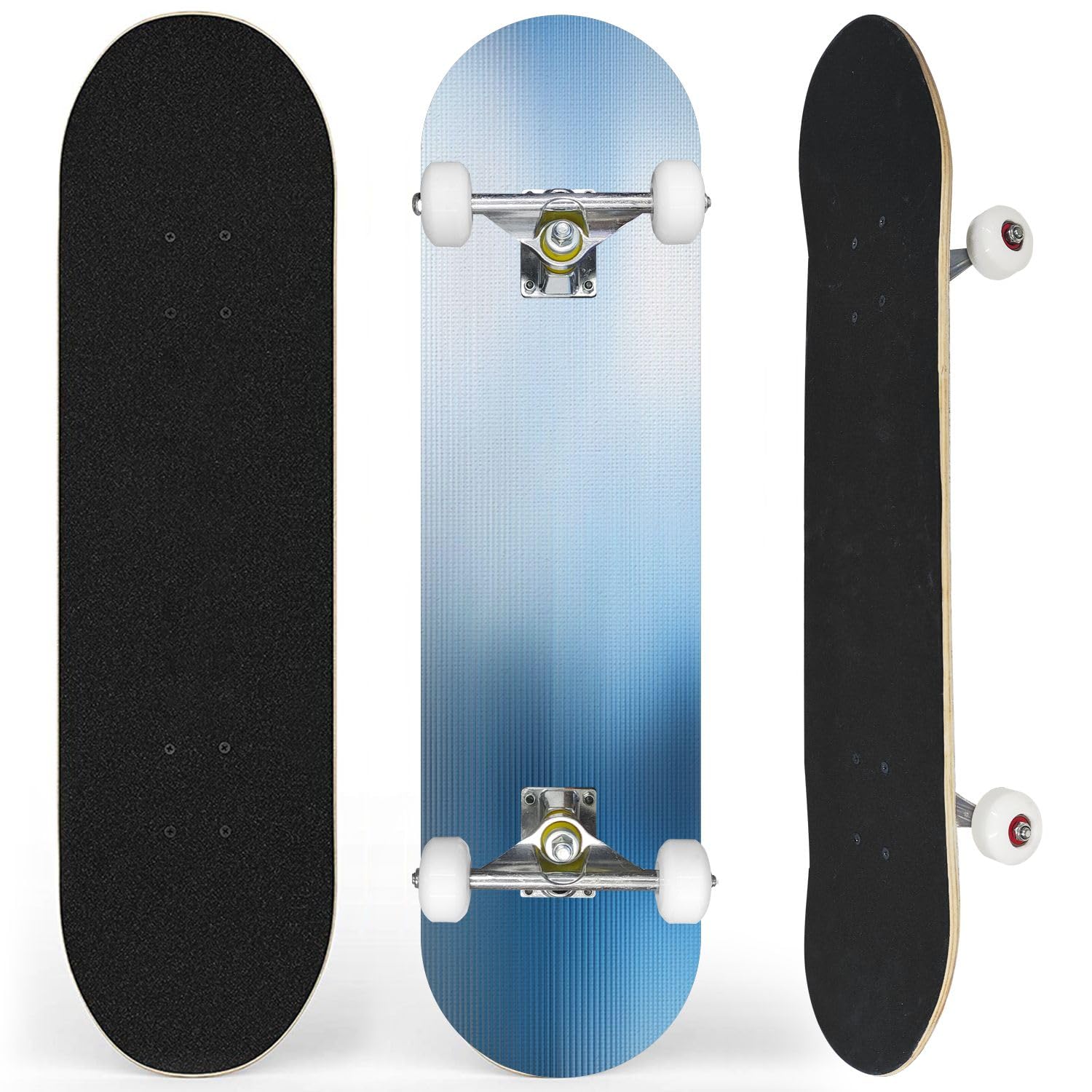 Complete Skateboard with Reeded Glass Blurred Sky Blue Refraction Texture Acrylic Ribbed Beginner Skateboard 7-Layer Maple Wood Double Kick Concave Skateboards for Kids, Adults, Teens 31