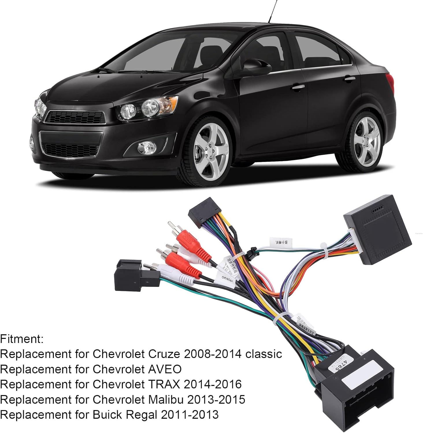Qiilu Audio Wiring Harness, Stereo Radio Wiring Harness Connector Adapter with CAN Bus Box 16Pin Replacement for Cruze