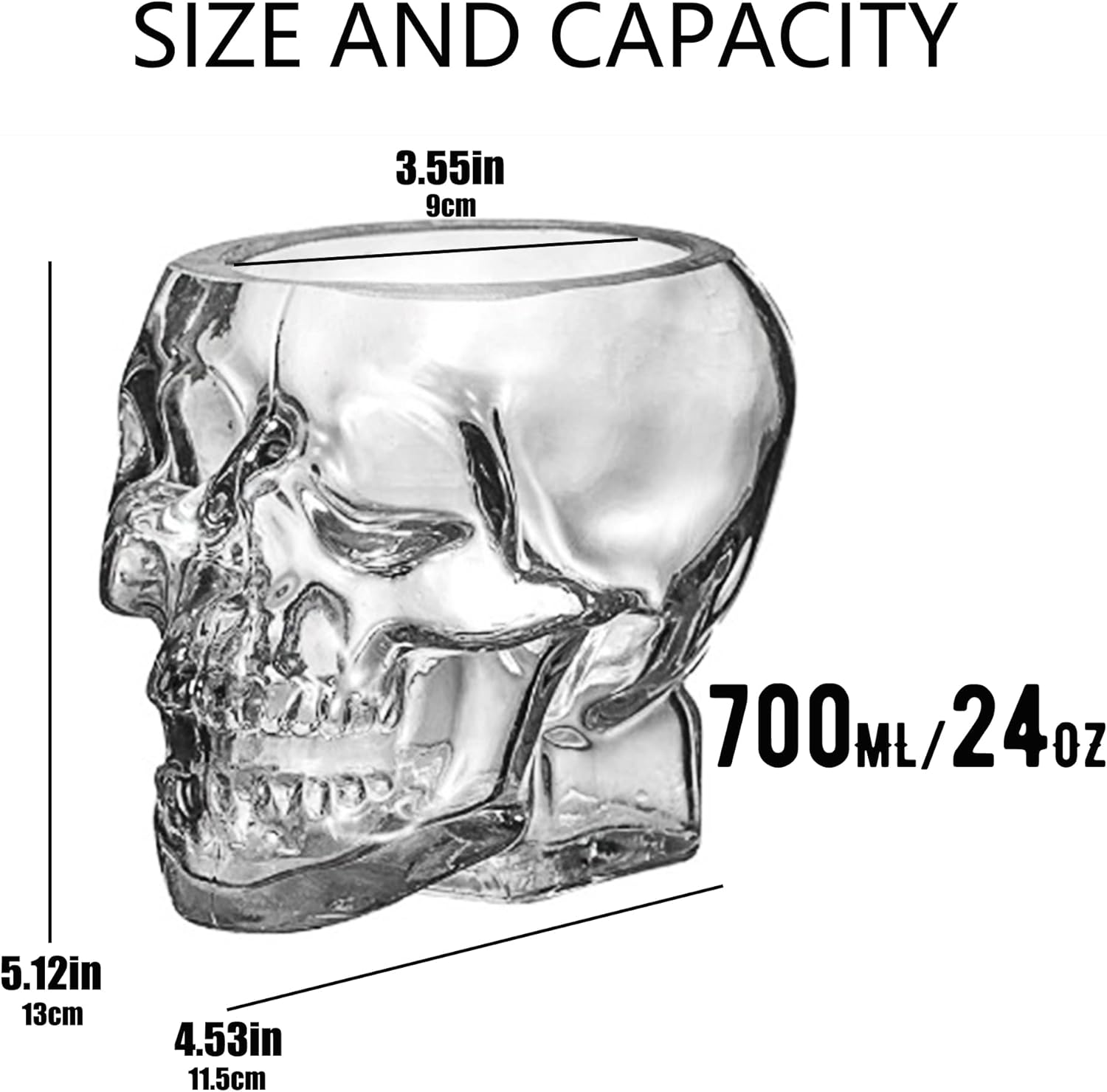Skull Glass Cup 24oz(700ML), Multipurpose Skull Glass, for Halloween Themed Party Wine Glasses, Holiday Gifts - Image 2