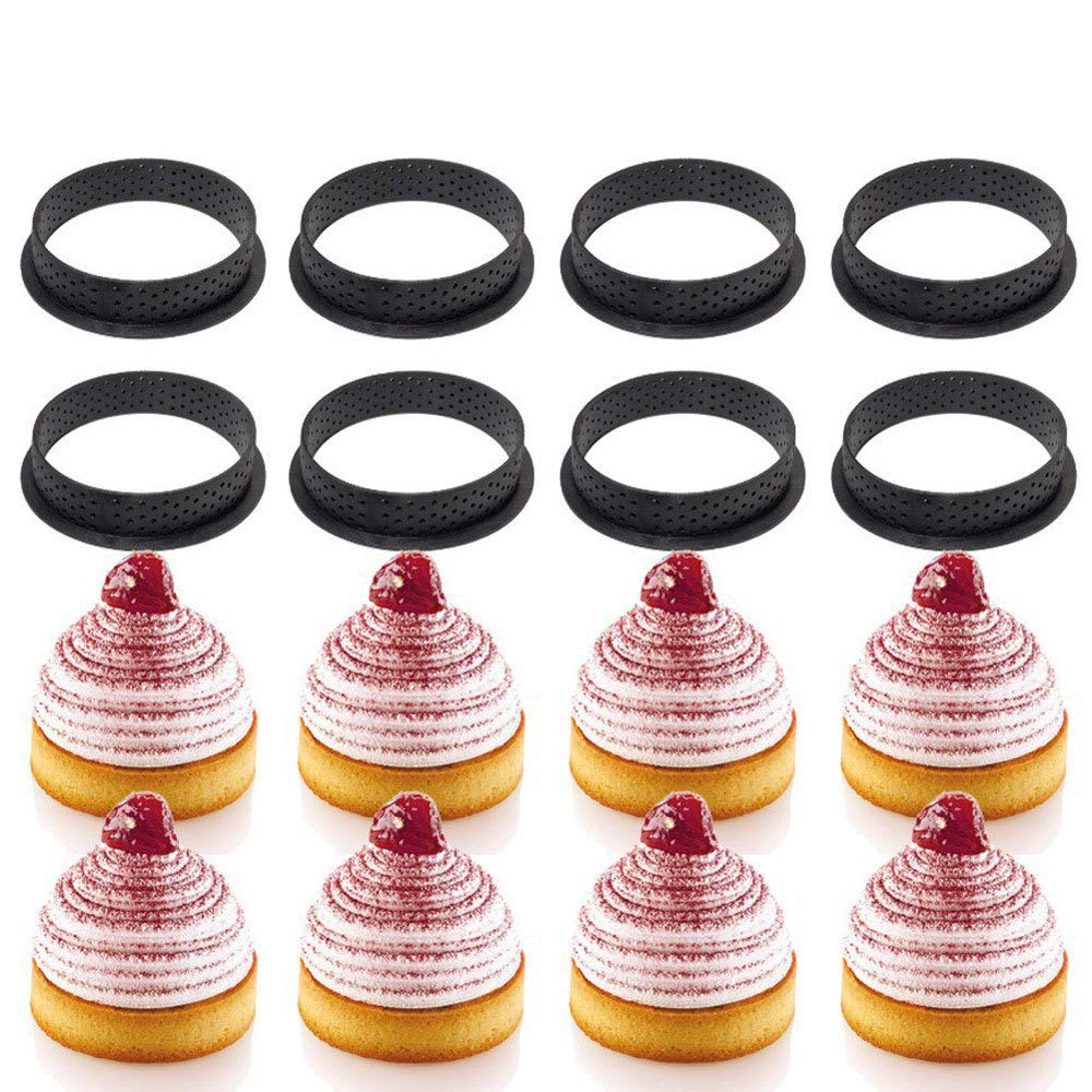 8 szt. okrągły kształt forma do ciasta mus koło tarta pierścień okrągłe formy do ciasta pierścienie do ciasta forma do musu ciasto DIY forma do pieczenia narzędzie perforowany pierścień nieprzywierające naczynia do pieczenia