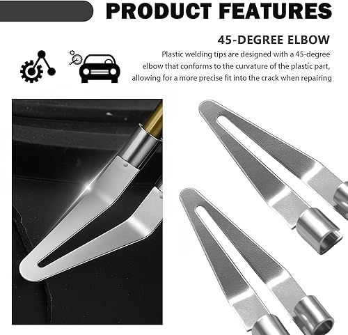 Miniatura 4 de 4 puntas de soldadura de plástico por pistola de soldador de plástico, puntas de soldador de plástico de acero inoxidable con codo de 45, cabeza de