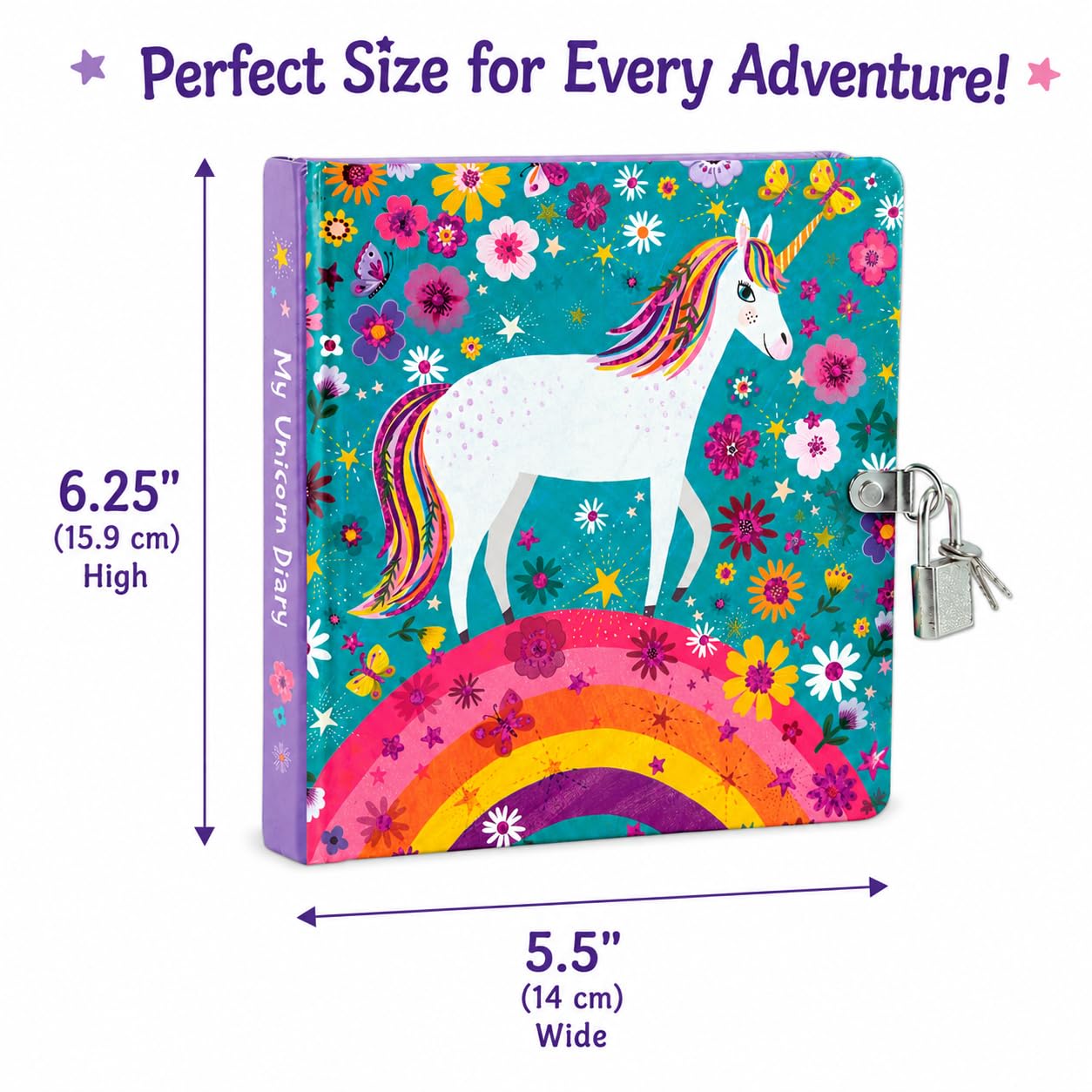 MOLLYBEE KIDS Einhorn Tagebuch mit Schloss und Schlüssel für Mädchen, inklusive 208 linierten Seiten mit glänzendem Folieneinband