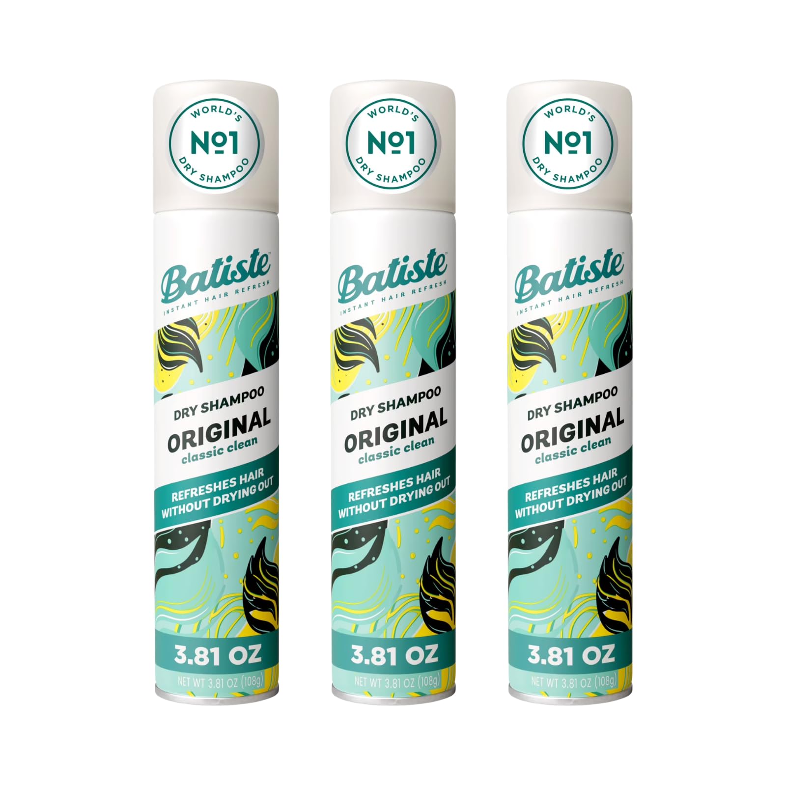 Batiste Dry Shampoo, Original Fragrance, Refresh Hair and Absorb Oil Between Washes, Waterless Shampoo for Added Hair Texture and Body, 3.81 OZ Dry Shampoo Bottle, 3 Pack