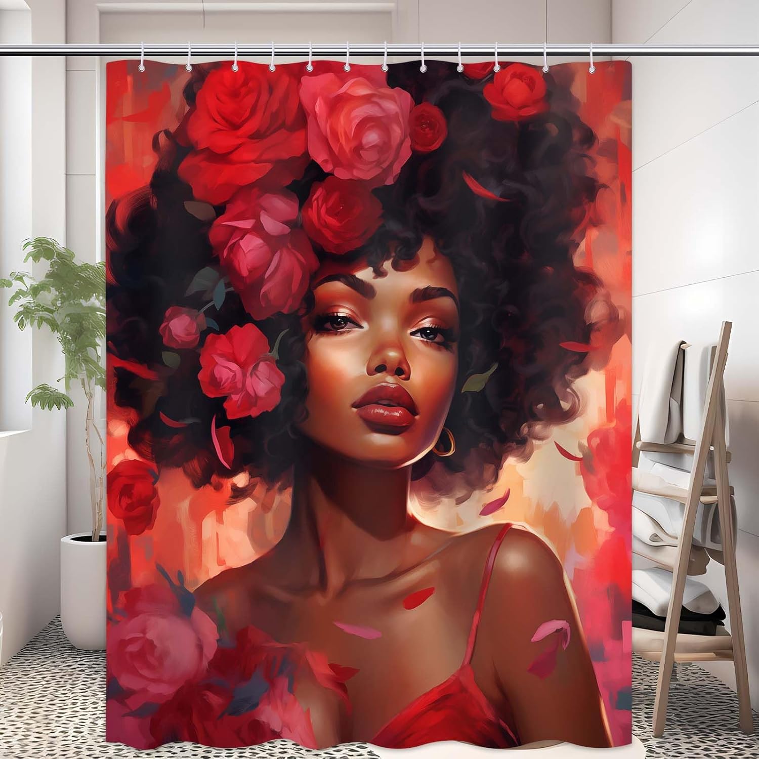 Black Girl Shower Curtain, African American Afro Black Woman Shower Curtain Set Waterproof Bath Tub Curtain Bathroom Decor with 12 Hooks (84" x 72",Girl A)