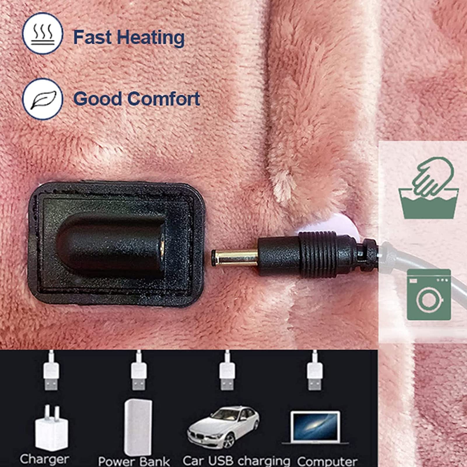 Ciepły koc elektryczny USB podgrzewany szal, miękki pluszowy flanelowy elektryczny koc grzewczy, USB, do noszenia, podkładka grzewcza, szal, nadaje się do użytku wewnątrz i na zewnątrz, można prać w pralce