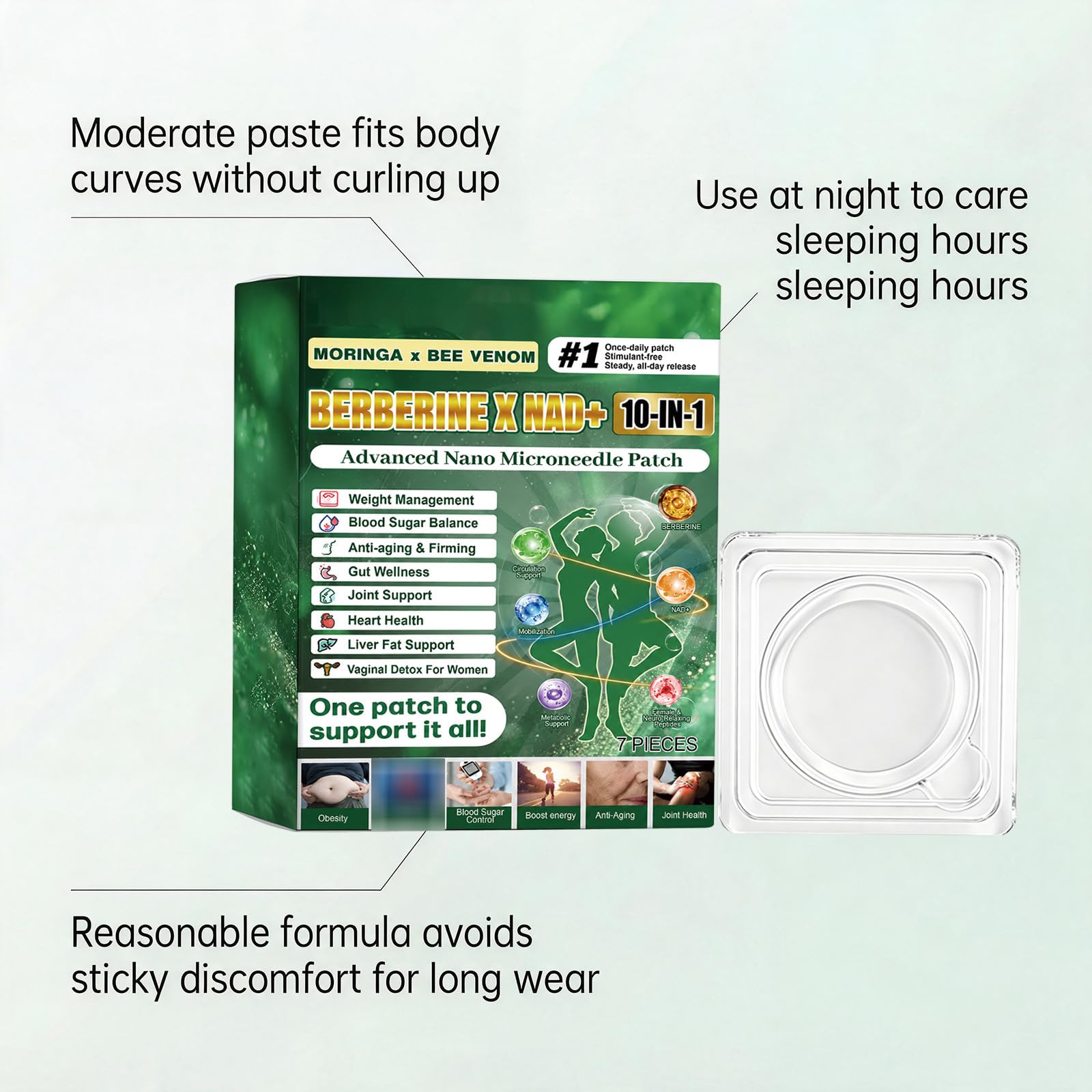 Botanical Patch 10-in-1 Berberina, NAD+ and Moringa | Ingredienti naturali, facili da applicare, invisibili, ideali per uomini e donne