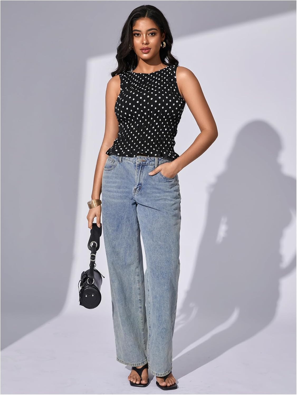 Milumia Women's Sleeveless Crewneck Frill Smocked Ruffle Crop Top Shirred Tank Top Shirt - Image 5