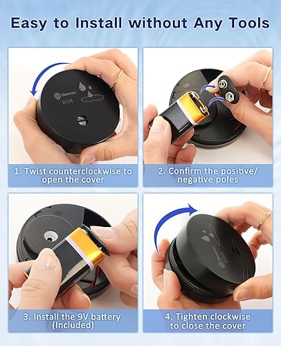 Miniatura 14 de Geevon Paquete de 6 detectores de fugas de agua, sensor de agua de 100 dB, detector de inundación para sótanos, baños, lavanderías, cocinas, garajes