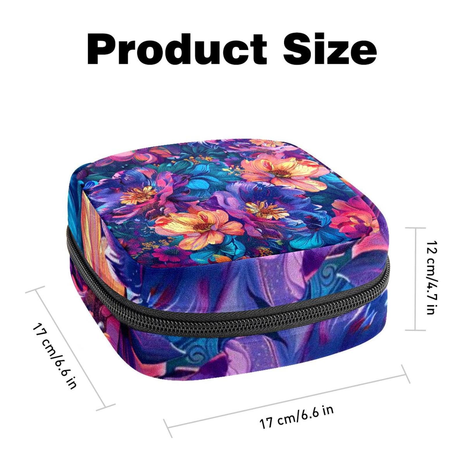 Period Bags for School, Sanitary Napkin Storage Bag for Feminine Pads, Leaves with Flowers Ladies Menstrual Cup Pouch Sanitary Pads Organizer