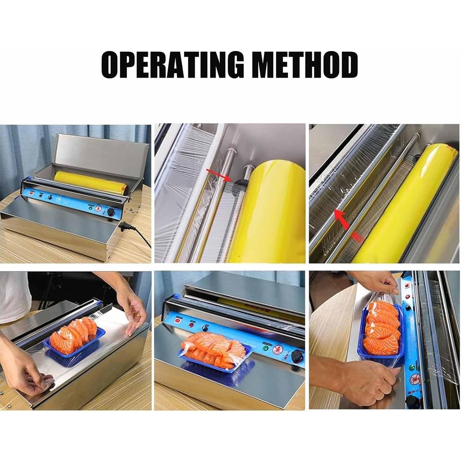 Machine d'emballage de film étirable, emballage manuel avec températures réglables de 50 à 130 °C, double options de coupe, s'adapte à une largeur de film de 25 à 45 cm pour viande et légumes
