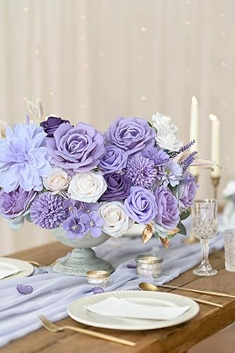 Vista 208 de White Rose Artificial Flowers Fake Flower Bulk with Stems for DIY Wedding Bouquet Bridal Baby Shower Centerpiece Table Decorations Silk Faux Floral